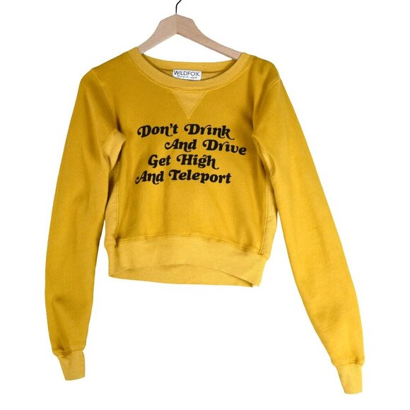 Wildfox Yellow Graphic Sweatshirt Size S Y2K Cropped Pullover Los Angeles - Picture 1 of 6